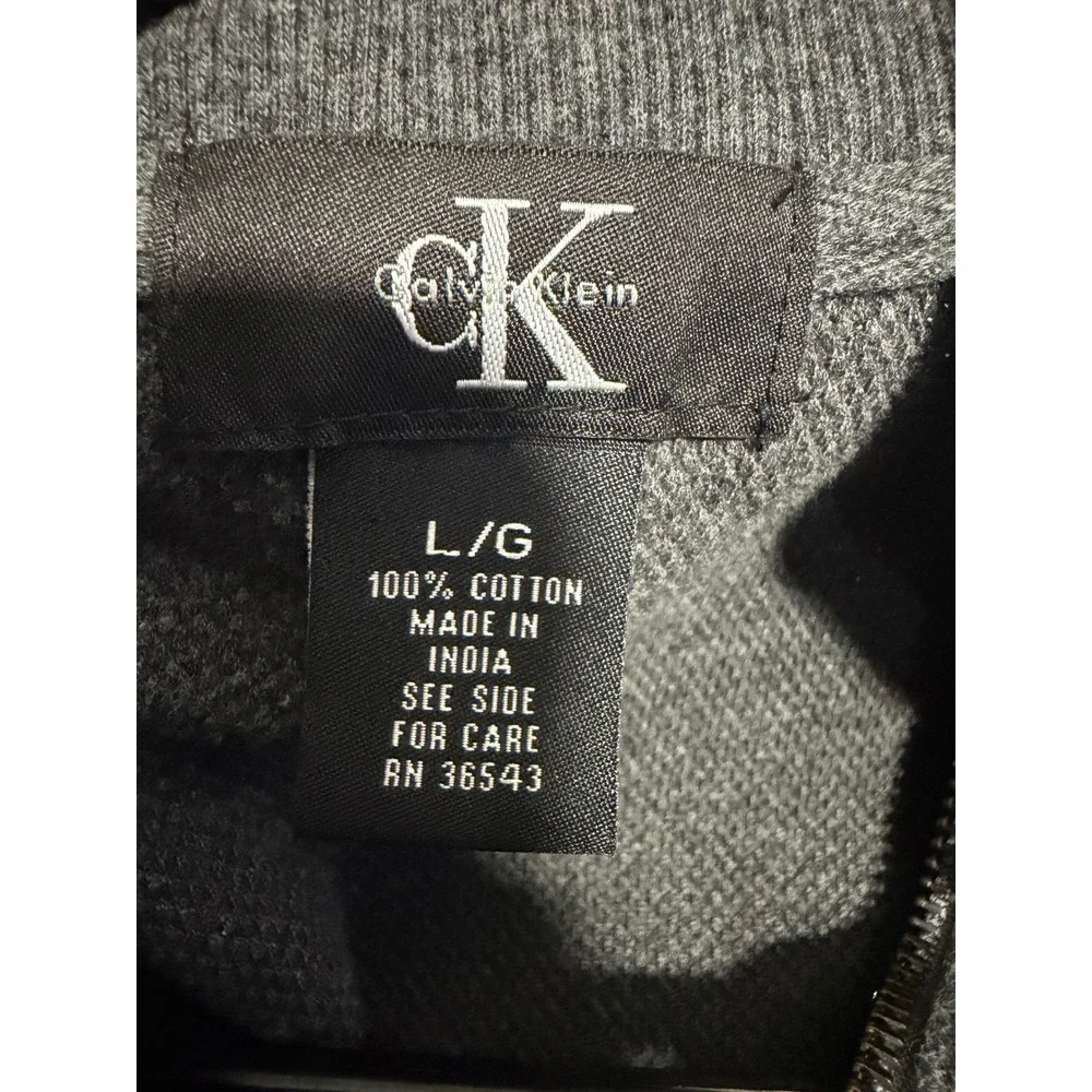 Calvin Klein Full Zip Sweater Mens Large Grey Excellent 100% Cotton Mock Neck